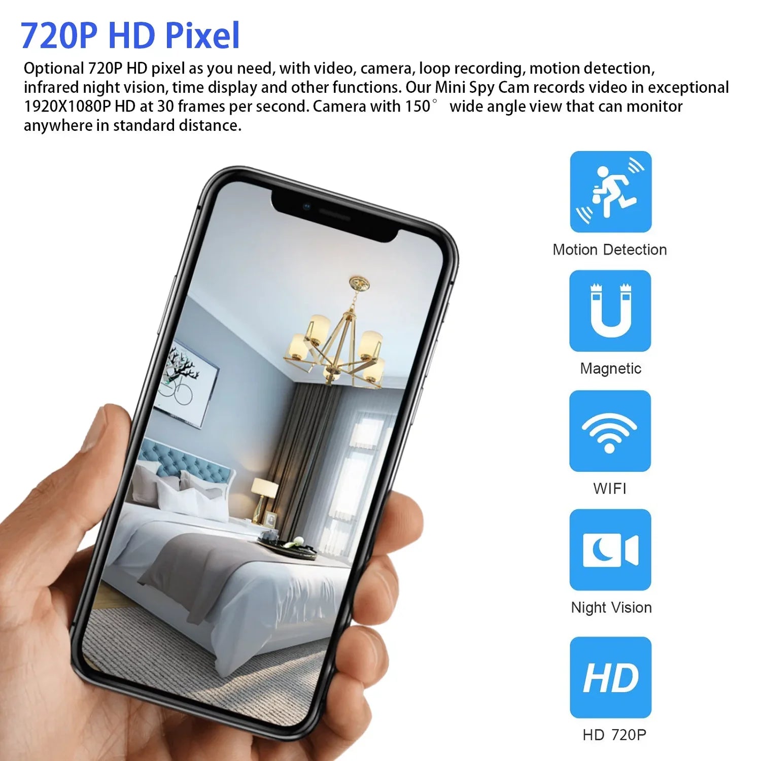 SZDUDU Mini Wireless Security Camera, Full HD 720P Portable Small HD Nanny Cam with Night Vision, Video Record and Motion Detection for Home Car Drone Office and Outdoor Use