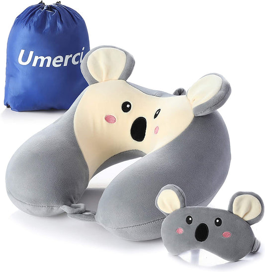 Travel Pillow, Memory Foam Neck Pillow with 360-Degree Head Support Comfortable Airplane Pillow with Storage Bag Lightweight Traveling Pillow for Sleeping, Car, Train, Bus and Home Use (Koala)