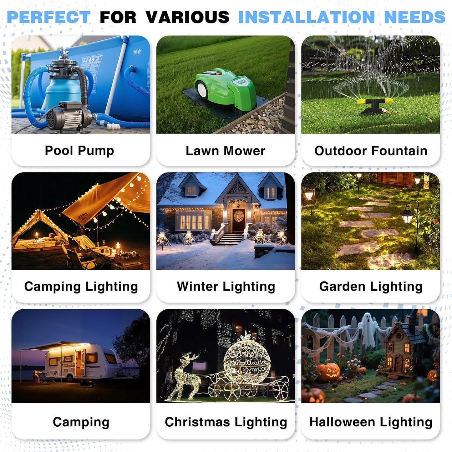 [3 Pack] Outdoor Extension Cord Safety Cover with Waterproof Seal, Weatherproof Electrical Connection Box to Protect Outdoor Outlet, Plug, Socket, Christmas Holiday Decoration Light, Black