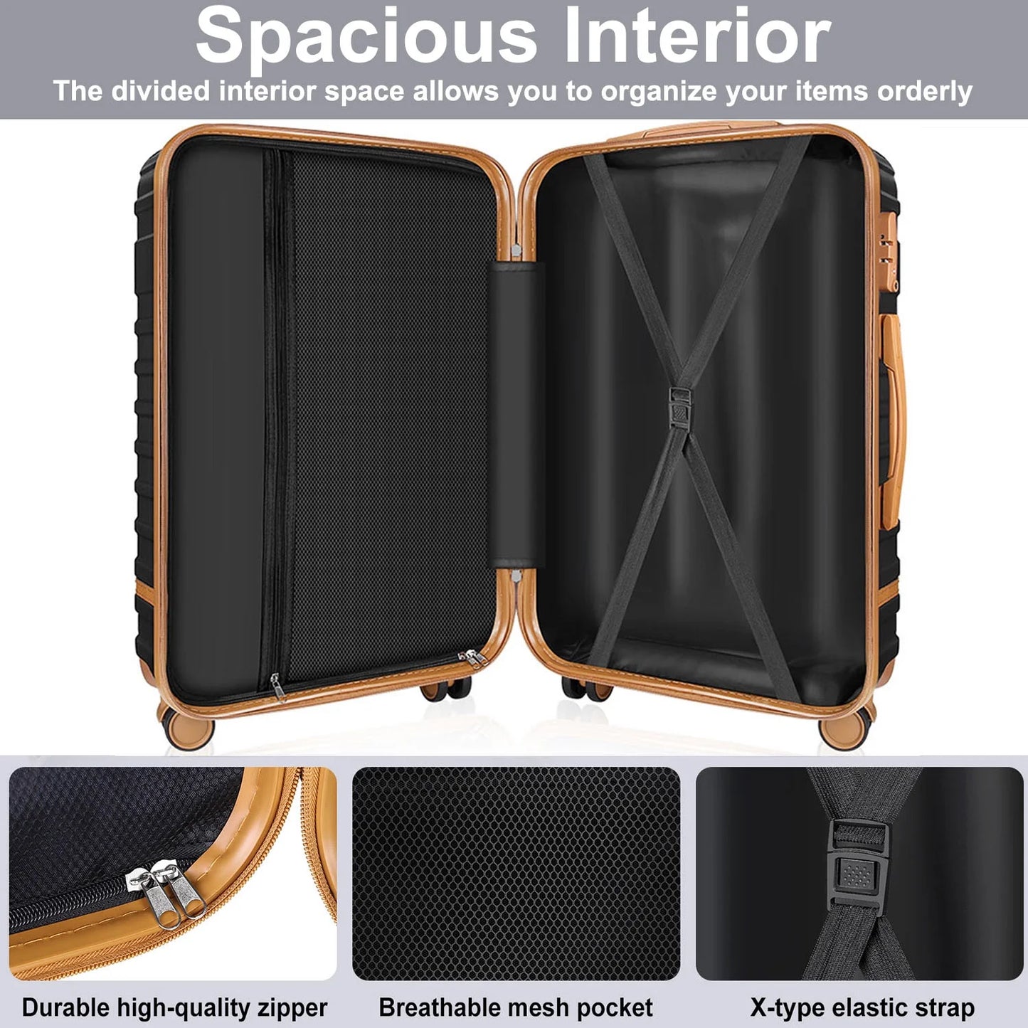 12.00" 3 Piece Hardside Spinner Lightweight Luggage Set, Black
