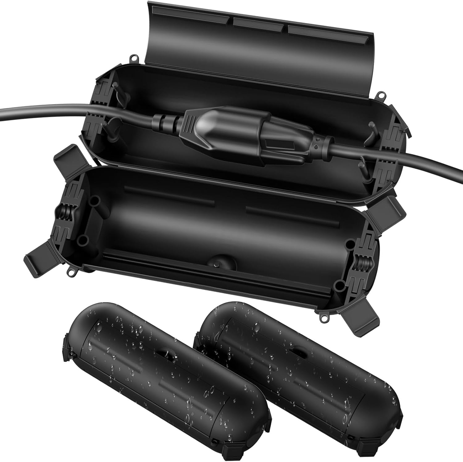 [3 Pack] Outdoor Extension Cord Safety Cover with Waterproof Seal, Weatherproof Electrical Connection Box to Protect Outdoor Outlet, Plug, Socket, Christmas Holiday Decoration Light, Black
