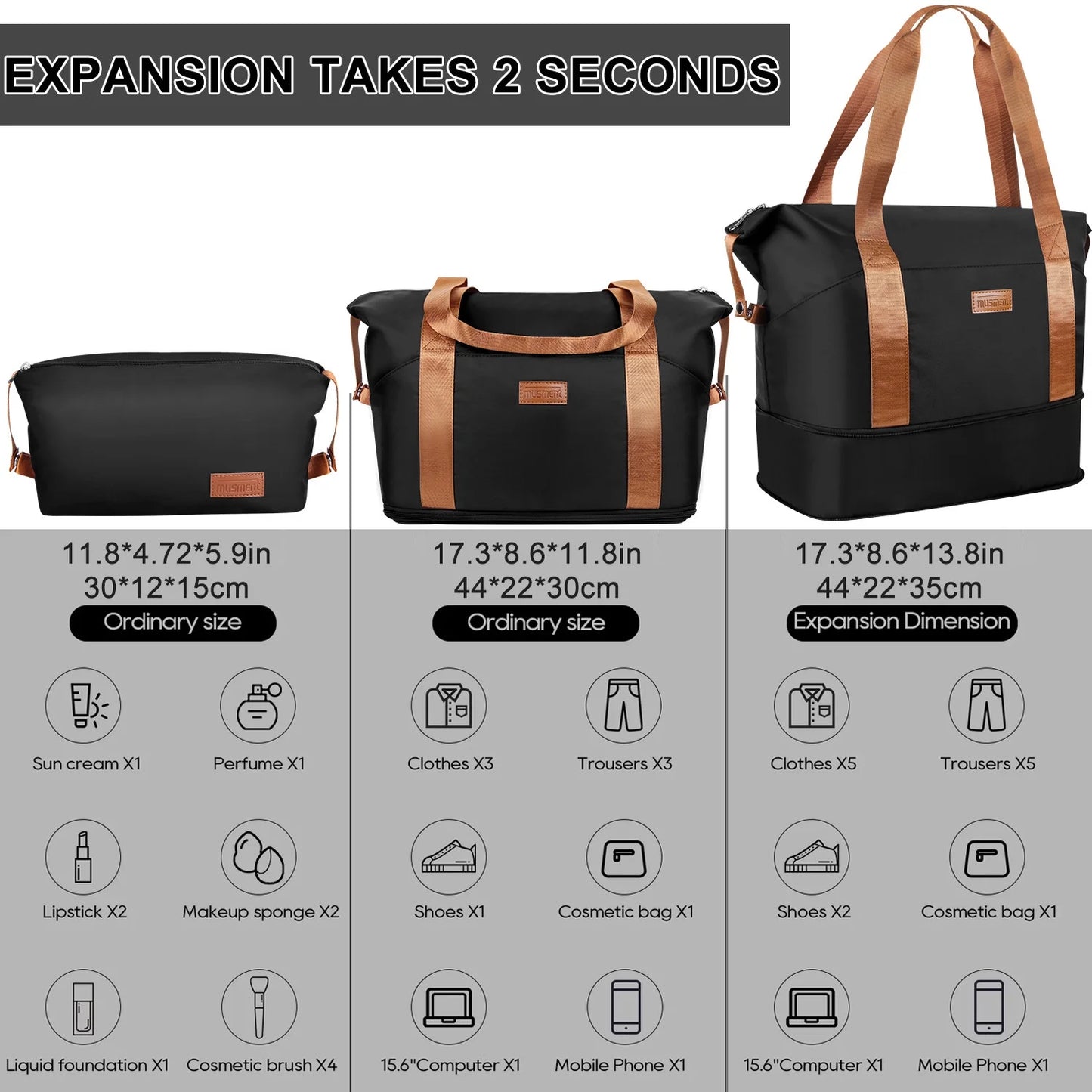 12.00" 3 Piece Hardside Spinner Lightweight Luggage Set, Black