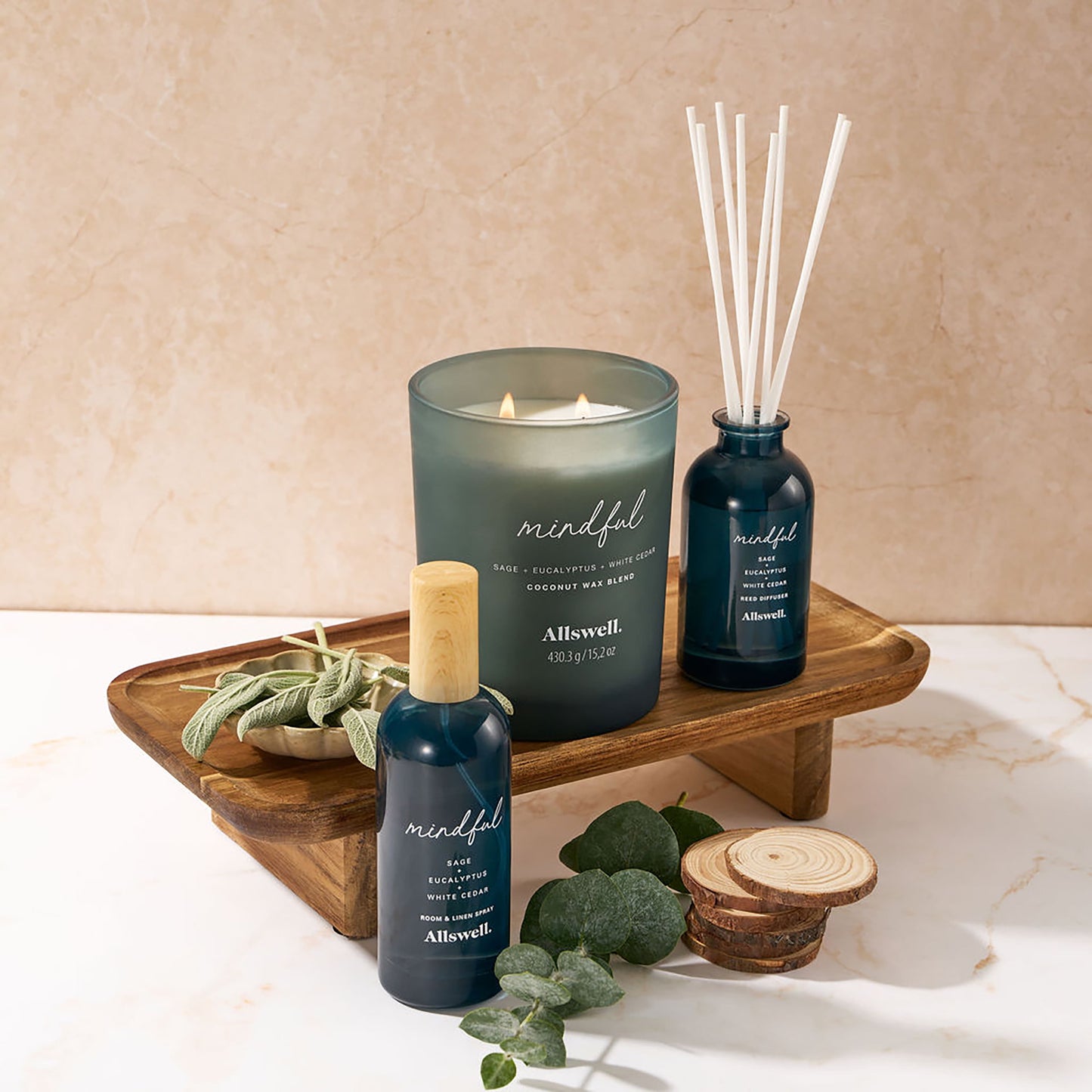 Mindful (Sage + Eucalyptus + White Cedar) Scented 2-Wick Spa Jar Candle 15Oz.