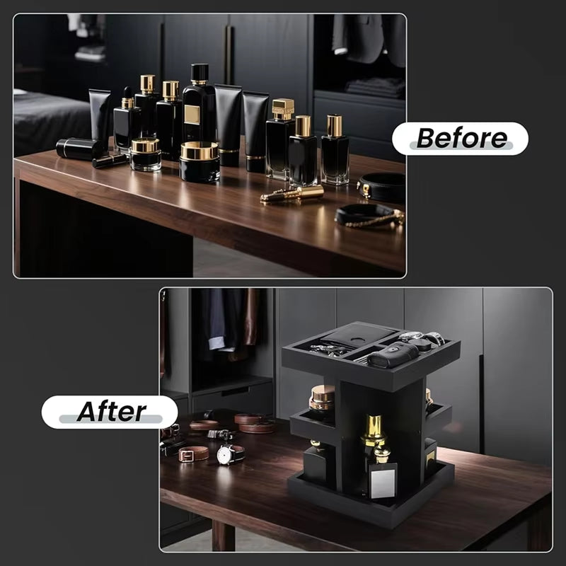 Large Capacity 3 Tier Cologne Organizer for Men Wood Perfume Shelf Rotate,Desk Nightstand Gift for Men