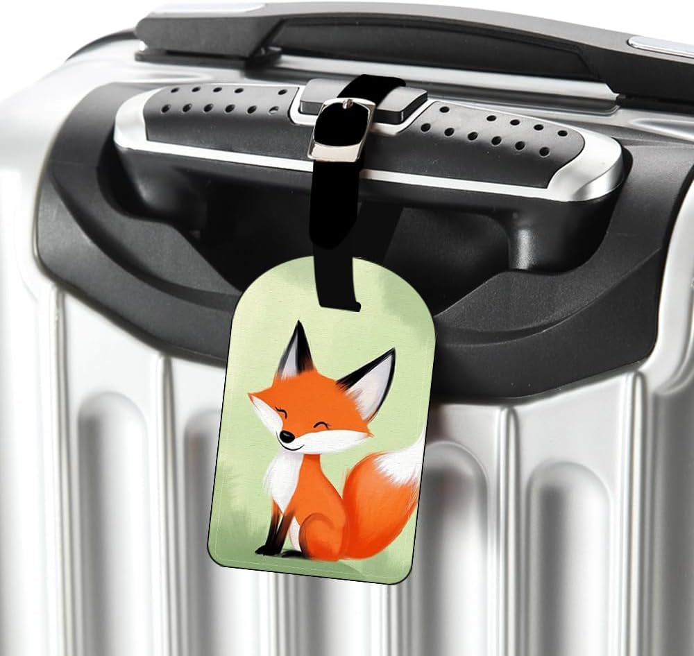 Pastel Cute Fox Luggage Tag Cartoon Animal Green Leather Travel Bag Labels Suitcase Luggage ID Tags