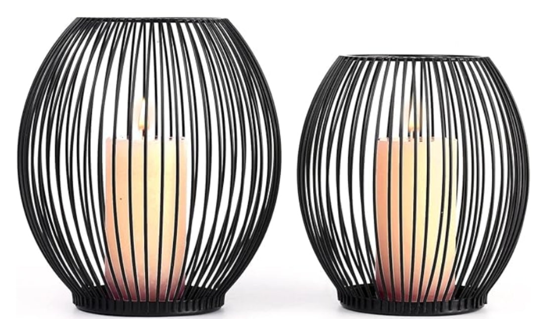 Outdoor Candle Holder Decor Set - Black Candle Holder - Candles Holders for Table Centerpiece - Hurricane Candles Holder for Pillar Candles Cage Candle Holders Black Wire Decorative