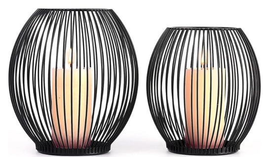 Outdoor Candle Holder Decor Set - Black Candle Holder - Candles Holders for Table Centerpiece - Hurricane Candles Holder for Pillar Candles Cage Candle Holders Black Wire Decorative