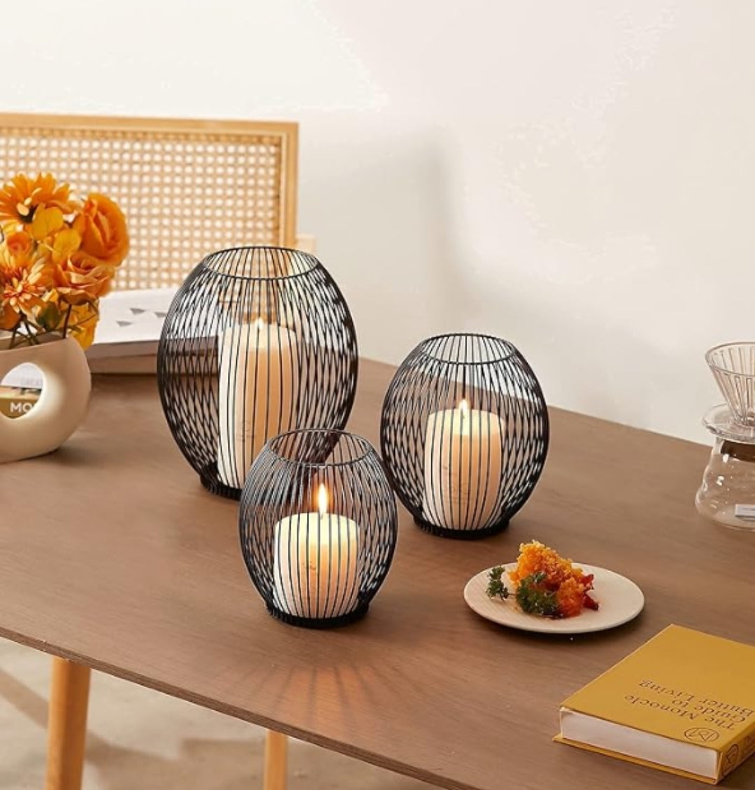 Outdoor Candle Holder Decor Set - Black Candle Holder - Candles Holders for Table Centerpiece - Hurricane Candles Holder for Pillar Candles Cage Candle Holders Black Wire Decorative