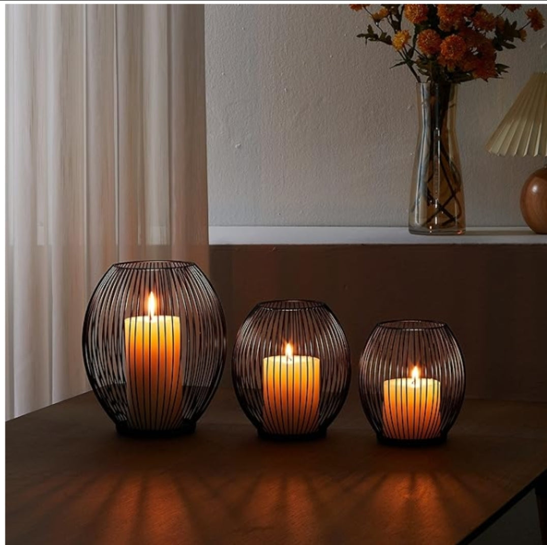 Outdoor Candle Holder Decor Set - Black Candle Holder - Candles Holders for Table Centerpiece - Hurricane Candles Holder for Pillar Candles Cage Candle Holders Black Wire Decorative