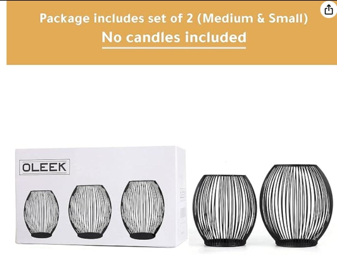 Outdoor Candle Holder Decor Set - Black Candle Holder - Candles Holders for Table Centerpiece - Hurricane Candles Holder for Pillar Candles Cage Candle Holders Black Wire Decorative