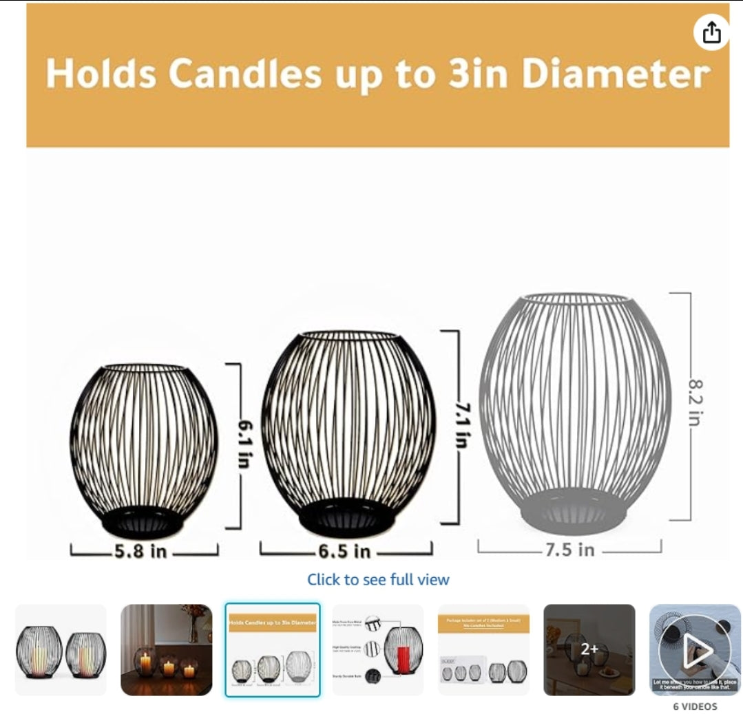 Outdoor Candle Holder Decor Set - Black Candle Holder - Candles Holders for Table Centerpiece - Hurricane Candles Holder for Pillar Candles Cage Candle Holders Black Wire Decorative